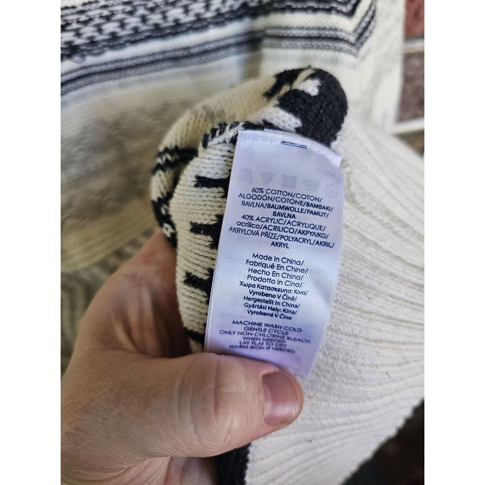 Chaps Ivory & Grey Striped Fair Isle Mock Turtleneck Sweater Pullover Large - Picture 5 of 6